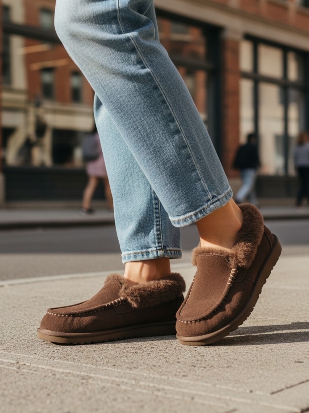 UGG Women's Chestnut Brown Faux-Shearling Slip-On Slippers